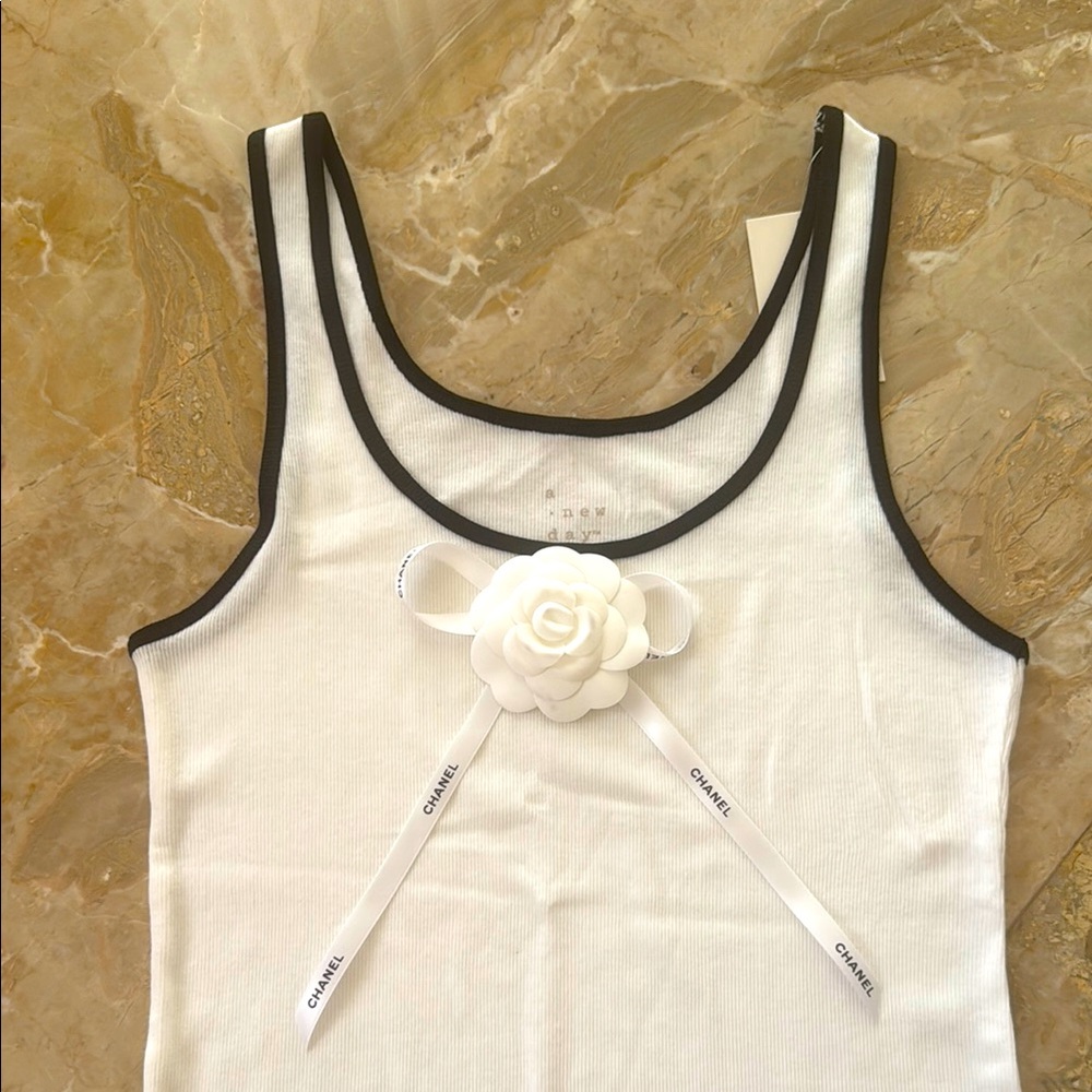 A New Day White Embellished  Tank Top

Customized Chanel inspired